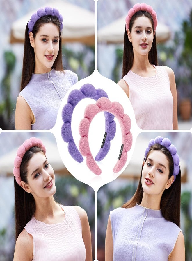 Ztomine Spa Facial Headbands Combo Pack - 2 Terry Cloth Makeup Headbands for Face Washing, Masks, and Skin Treatments (Pink + Purple) - Image 5